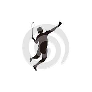 Silhouette of men badminton player jumping at court - silhouette of sport men are playing badminton attack with smashing shuttleco