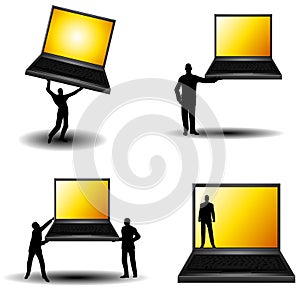 Silhouette Men Holding Laptops