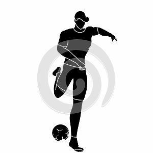 Silhouette of men playing soccer illustrated on white background