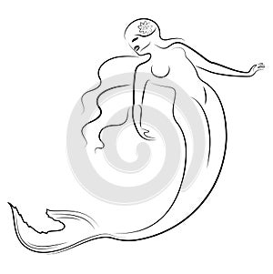 Silhouette of a mermaid. Beautiful girl is floating in the water. The lady is young and slender. Fantastic image of a