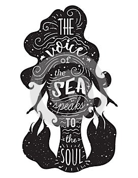 Silhouette of mermaid with inspirational quote.