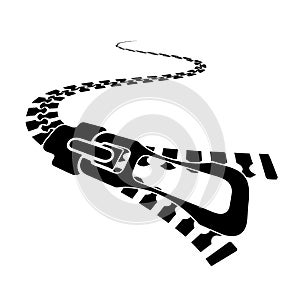 Silhouette metal zipper in perspective on white background