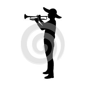 Silhouette of mexican man playing the trumpet of musical instrument.