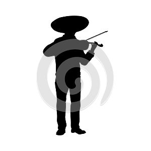 Silhouette of mexican mariachi playing on violin.