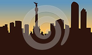 Silhouette of mexico city and monument