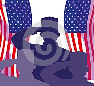 silhouette of militaries with flag usa