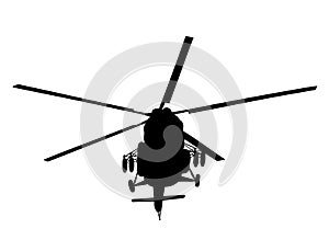 Silhouette of a military helicopter illustration isolated on white. Transportation aircraft for combat. Chopper in air
