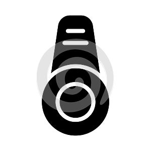 Silhouette Mini lens clip on smartphone. Fisheye shooting. Outline icon of portable zoom. Black illustration of removable device