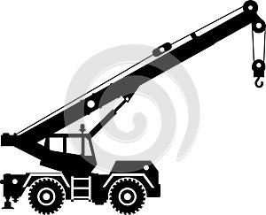 Silhouette of Mobile Crane Icon in Flat Style. Vector Illustration