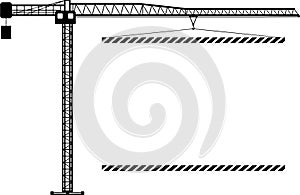 Silhouette of Mobile Wheel Crane with Poster Icon in Flat Style. Vector Illustration