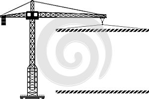 Silhouette of Mobile Wheel Crane with Poster Icon in Flat Style. Vector Illustration