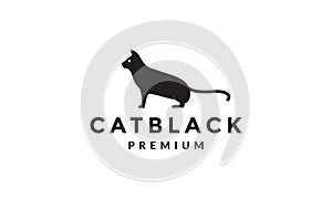 Silhouette modern black cat shape logo vector icon illustration design