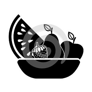 Silhouette monchrome basket with fruits