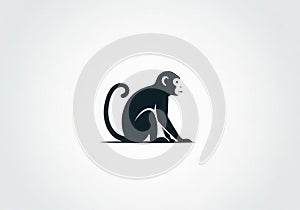 Silhouette of a monkey sitting on a white background