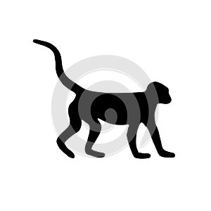 Silhouette of monkey vector icon in flat style