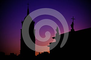 Silhouette of monuments on roof of Cathedral, Vilnius, Lithuania