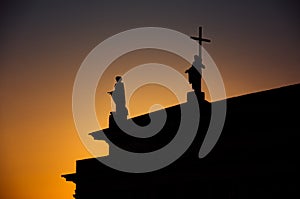 Silhouette of monuments on roof of Cathedral, Vilnius, Lithuania