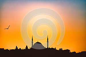 Silhouette of mosque in istanbul, Turkey at sunset
