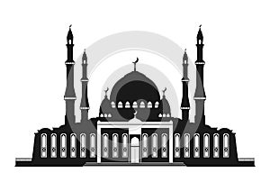 Silhouette of a mosque on a white background.