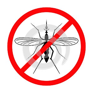 Silhouette Mosquito Vector Illustration with forbidden symbol isolated on white background, suitable for, symbols, icons, logos an