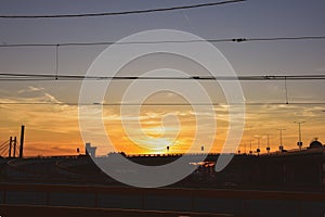Silhouette of Mostar loop in Belgrade and sunset