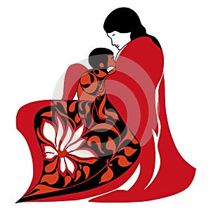 A silhouette of a mother hugging her child showing happy mother\'s day