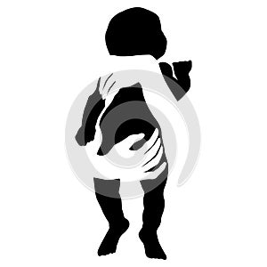 Silhouette mother supports the baby under the ass. Motherhood and fertility love concept. Family planning logo design, clinic