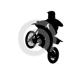 Silhouette of motocross rider jump isolated on white