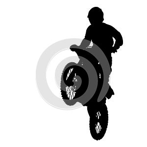 Silhouette of motocross rider jump isolated on white background