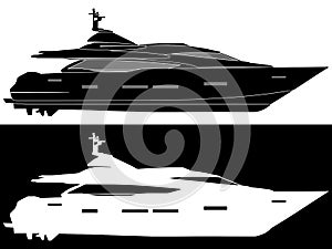 Silhouette of a motor yacht.