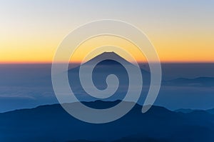 Silhouette of Mount Fuji as seen from Mount Kitadake.