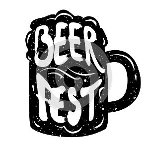 Silhouette of mug beer with lettering text Beer Fest. Vector