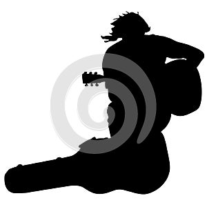 Silhouette musician guitar player sitting on the