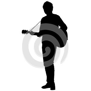 Silhouette musician plays the guitar on a white background