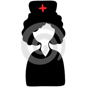 Silhouette of a nurse in a cap with a cross. Vector illustration. Medical worker anonymous. An employee of the hospital. Isolated.