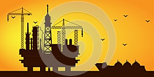 Silhouette of oil gas industry with chemical or petrochemical