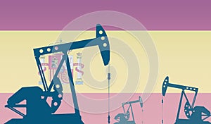 silhouette of oil pumps against flag of Spain. Extraction grade crude oil and gas. concept of oil fields and oil companies,