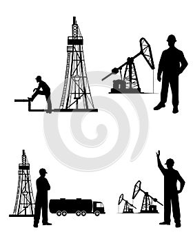 Silhouette oilman background in infrastructure