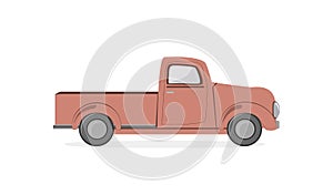 Silhouette old farmer retro pickup truck isolated on white background. Vintage transport car. Flat vector illustration