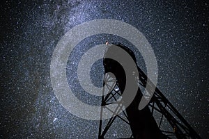 Silhouette of the Old Lighthouse against the background of the starry sky