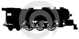 Silhouette of an old train isolated on a white background. Side view. Vector illustration