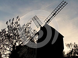 Silhouette of old windmill