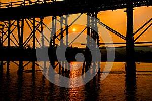 The silhouette of old wooden bridge Bridge (Mon bridge)