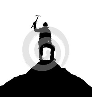 Silhouette of one climber with ice axe in hand