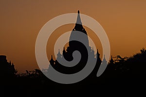 Silhouette of one of the temples of Bagan, Myanmar