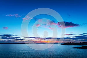 Silhouette of Ons Island in Galicia at dusk, Spain