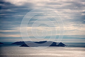 Silhouette of Ons Island in Galicia, Spain