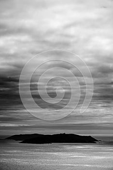 Silhouette of Ons Island in Galicia, Spain photo