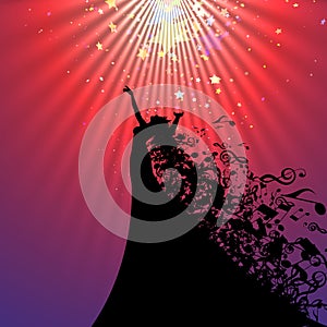 Silhouette of Opera Singer and Musical Symbols photo