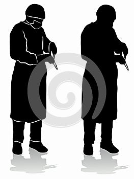 Silhouette of an operating surgeon, vector draw